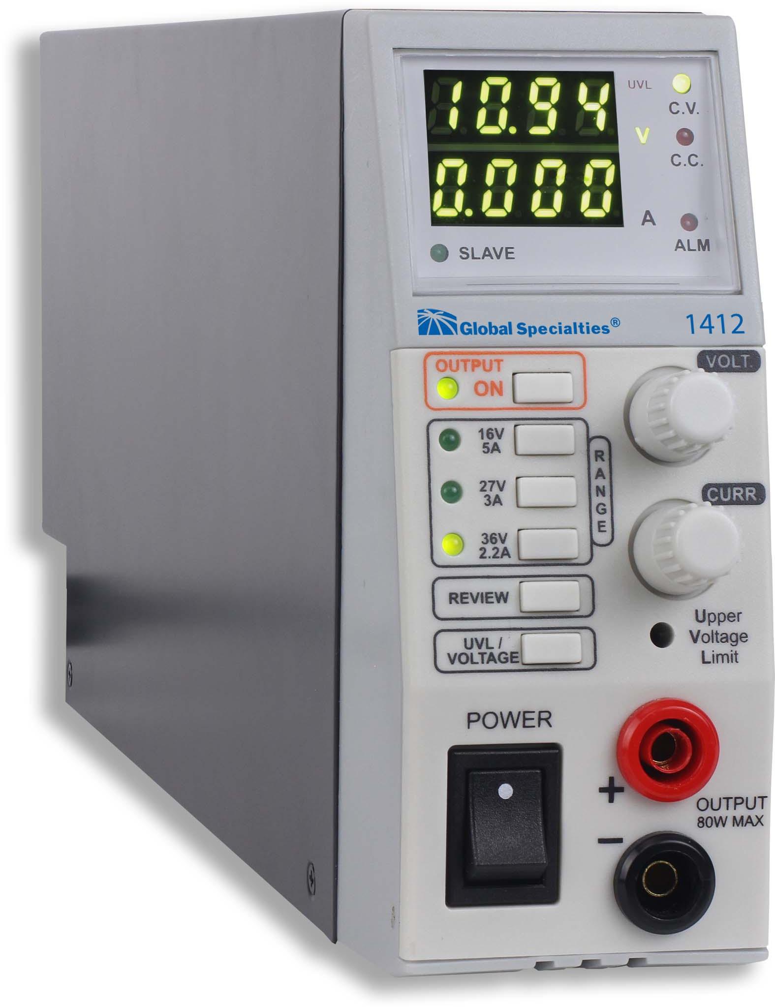 Global Specialties-1412 Bench Power Supplies Bench Power Supply 0V to 16.4V/0V to 27.6V/0V to 36.8V Single-OUT 5.1A/3.1A/2.3A 80W