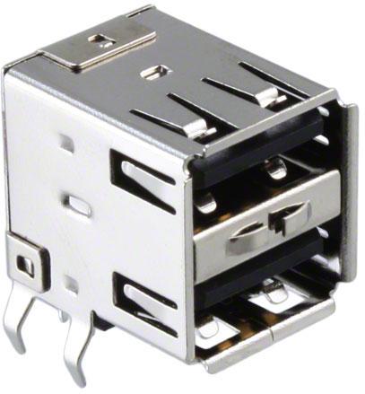 CnC Tech, LLC-1002-004-01010 Connector USB Conn USB 2.0 Type A RCP 4/4 POS 2mm/2.5mm Solder RA Thru-Hole 8 Terminal 2 Port Carton