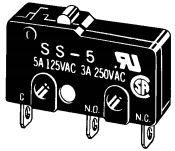 Omron-SS5M0001F Schnappschalter Switch Snap Action N.O./N.C. SPDT Pin Plunger 5A 250VAC 0.49N Screw Mount Solder