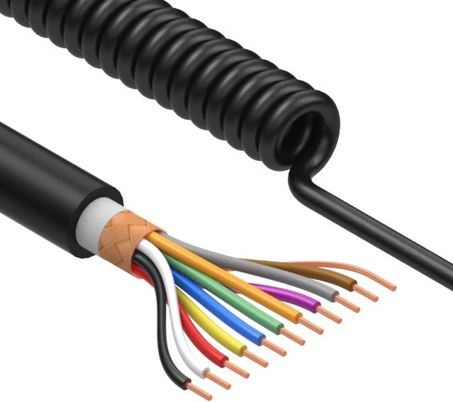 Tensility International-31-00159 Kabel, Mehrleiter Coiled Cable Braid Thermoplastic Elastomer 10Conductors 28AWG 5.5mm 300V Black Thermoplastic Polyurethane 1.115m