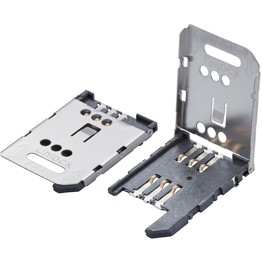 Molex-473882001TR200 Steckverbinder, Speicherkarte Conn SIM Card HDR 6 POS 2.54mm Solder RA SMD 0.5A/Contact T/R