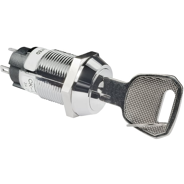 NKK Switches-CKL12BFW01-007 Switch KeyLock Switch Key Lock ON None ON SPDT 90° Flat Key 3A 250VAC Solder Lug 30000Cycles Panel Mount