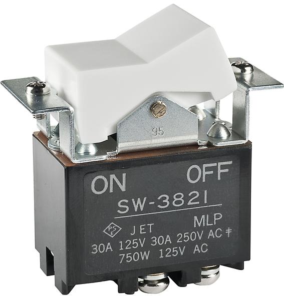 NKK Switches-SW3821 Bascule de commutateur Switch Rocker ON None OFF DPST Screw Lug Rocker 30A 250VAC 125VDC 50000Cycles