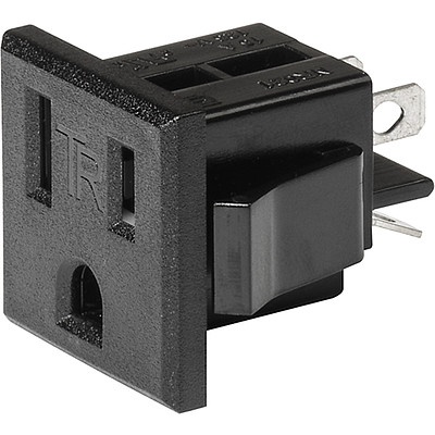 SCHURTER-3-119-054 Connector Power NEMA Line Outlet 5-15R Tamper Resistant, Snap-in Mounting, Front Side, Solder Terminal