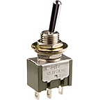 NKK Switches-M2044ES1W01 Switch Toggle Switch Toggle ON ON ON DP3T Small Flat Lever Solder Lug 6A 250VAC 30VDC Panel Mount with Threads
