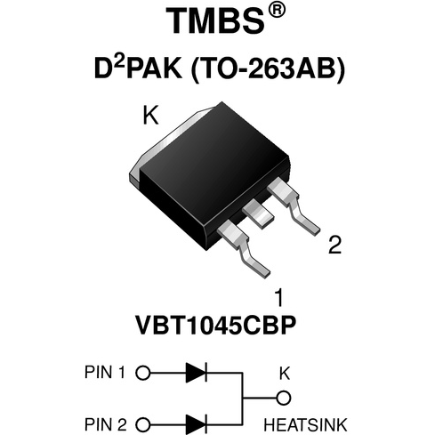 Vishay-VBT1045CBP-E3/8W Rectifiers Diode Schottky 45V 10A 3-Pin(2+Tab) TO-263AB T/R