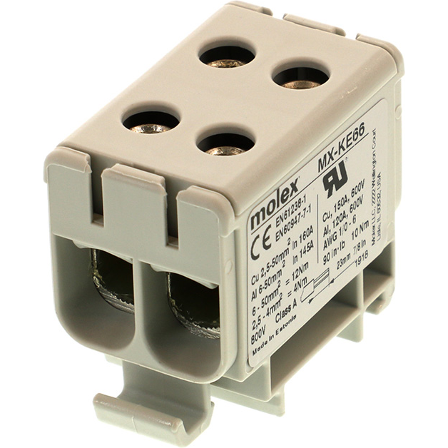 Molex-2016060660 Steckverbinder, Klemmenblöcke Conn High-Current Terminal Block 4 POS Screw DIN Rail 150A/Contact Bulk