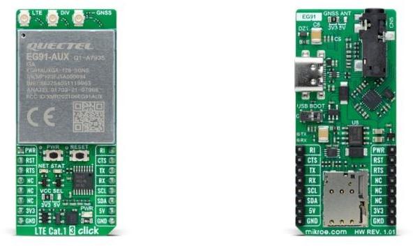 MikroElektronika-MIKROE-6278 RF/Drahtlos-Entwicklungsplatinen und Kits EG91AUXGA-128-SGNS Cellular Module Click Board