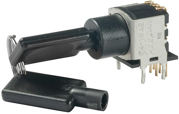 NKK Switches-SK13AEG30-RO Interruttore con serratura Switch Key Lock ON ON ON SP3T 45° Tubular Key 0.1A 28VAC 28VDC 0.4VA PC Pins 30000Cycles Bracket Mount/Through Hole