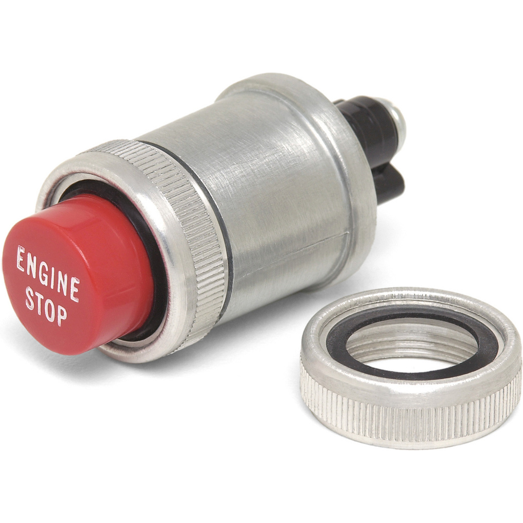 Littelfuse-90048-01 Druckknopfschalter Switch Push Button OFF (ON) SPST Round Plunger 35A 12VDC Momentary Panel Mount Screw Bulk