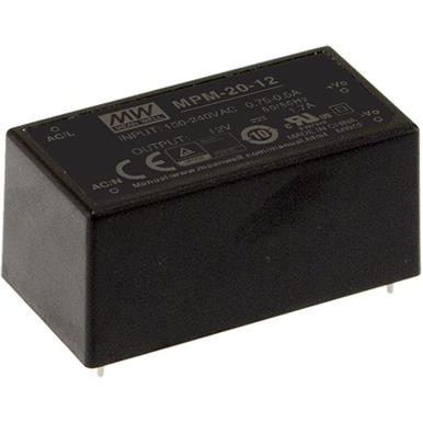 Mean Well Enterprises-MPM-20-24 Suministro de energía de AC a CC AC/DC Power Supply Single-OUT 24V 0.9A 21.6W 4-Pin