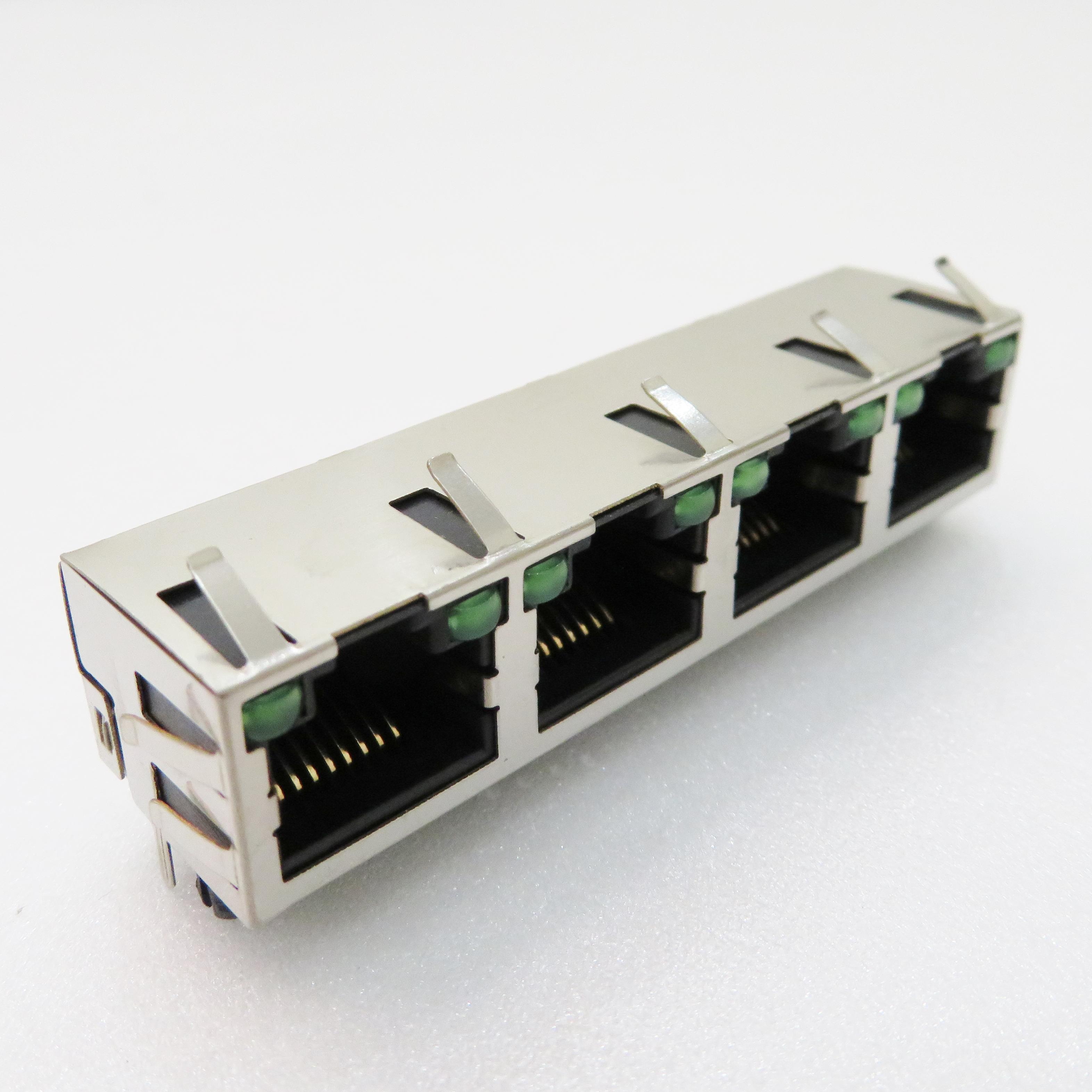 ADAM TECH-MTJG-4-88ARX1-FSM-PG-LD Connettore telefono e telecomunicazione Conn RJ-45 F 32 POS 1.02mm Solder RA Thru-Hole 48 Terminal 4 Port