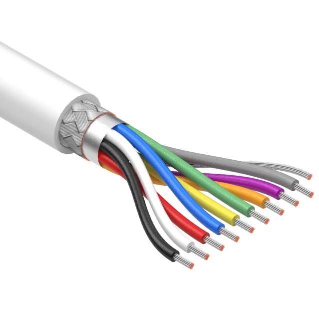 Tensility International-30-01090 Kabel, Mehrleiter Multi-Conductor Cable Foil/Braid Polyvinyl Chloride 9Conductors 22AWG 7.6mm 300V White Polyvinyl Chloride