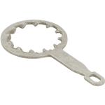 Nickel grounding lug for use with Amphenol RF products with a toothed design.