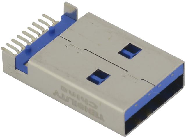 Tensility International-50-00469 Connector USB Conn USB 3.0 Type A PL 9 POS 1mm Solder RA SMD 9 Terminal 1 Port