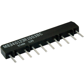 Vishay-M8340107K1002DGUF Redes y matrices del resistor Res Thin Film NET 10K Ohm 0.5% 0.36W ±100ppm/°C ISOL Molded 6-Pin SIP Pin Thru-Hole Tube