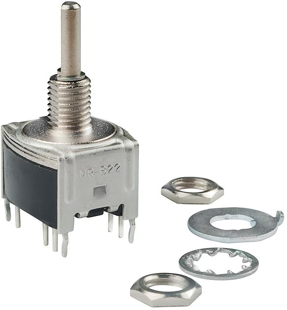 NKK Switches-MRB22B Switch Rotary Switch Rotary ON None ON DPDT 2 Flatted Shaft PC Pins 0.1A 28VAC 28VDC 0.4VA