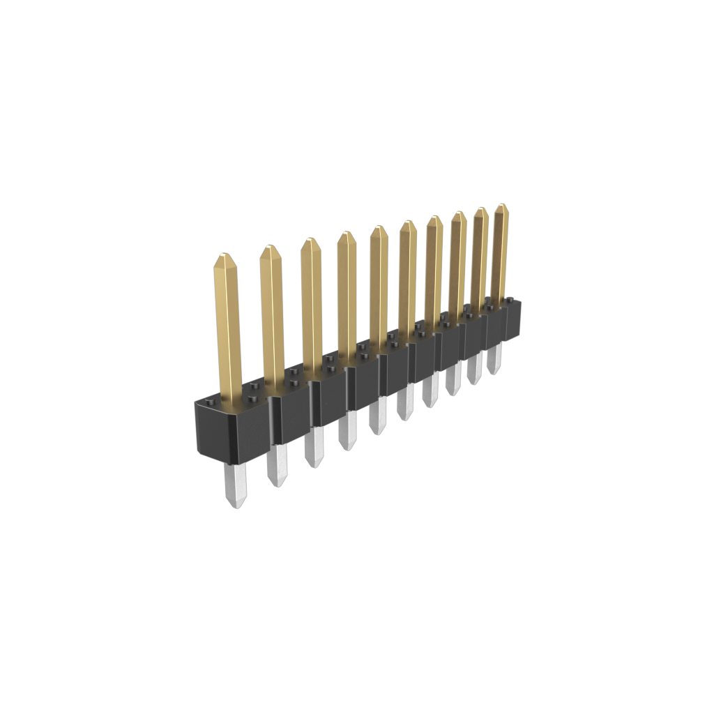 Amphenol Communications Solutions-68000-110HLF Steckverbinderleisten und Leiterplattenbuchsen BergStik®, Board to Board connector, Unshrouded Header, Through Hole, Single Row, 10 Positions, 2.54 mm Pitch, Vertical, 5.84 mm (0.23 in.) Mating, 2.41 mm (0.095 in.) Tail