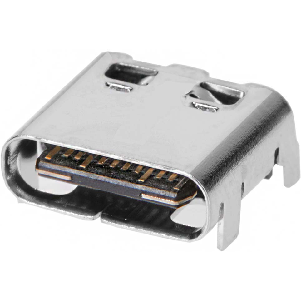 Molex-1054500101 Connector USB USB 3.1 right angle, top mount, SMT female type C connector featuring gold plated termination rated to 10,000 usage cycles.