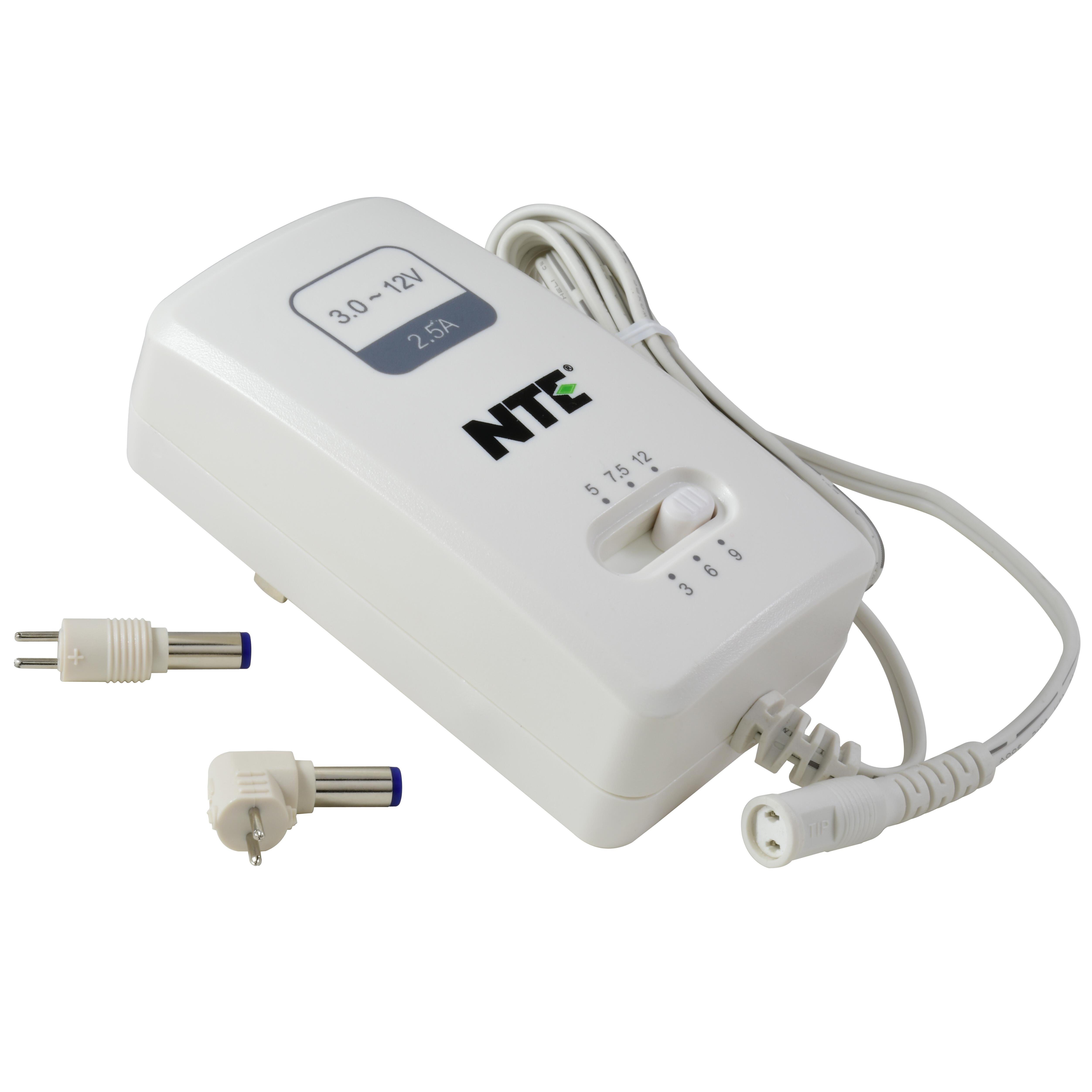 NTE Electronics-57-U2 Externer steckbarer Adapter Plug-In Adapter Hex-OUT 3V/5V/6V/7.5V/9V/12V 2.5A 30W Clamshell