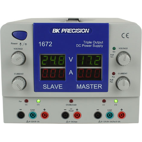 B&K Precision-1672 Bench Power Supplies Triple Output Quad Display DC Supply 0-32V 0-3A/ 5V3A