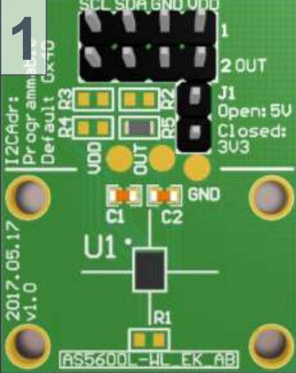 ams OSRAM-AS5600L-WL_EK_AB Sensor Development Boards and Kits AS5600L Magnetic Sensor Adapter Board