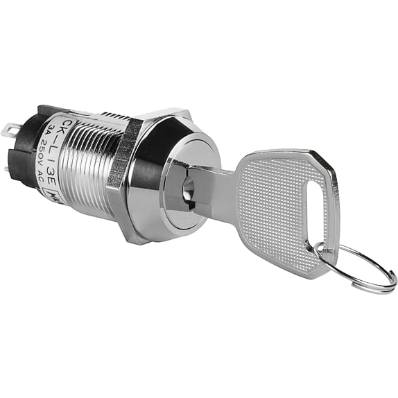 NKK Switches-CKL13EFW01-013 Schlüsselschalter Switch Key Lock ON OFF ON SPDT 45° Flat Key 3A 250VAC Solder Lug 30000Cycles Panel Mount