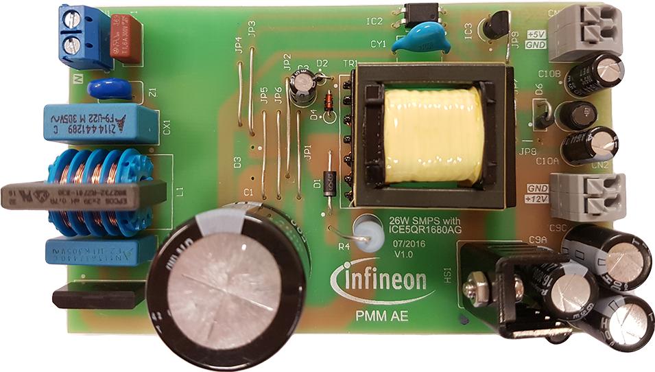 Infineon Technologies AG-DEMO5QR1680BG27W1TOBO1 Energiemanagement, Entwicklungsplatinen und -kits 27 W 12 V 5 V SMPS Demo Board