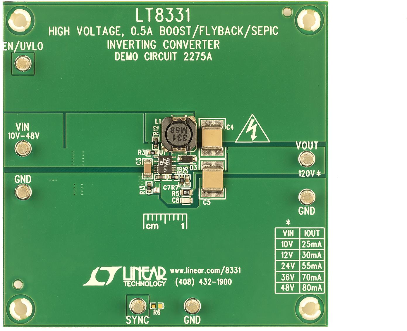 Analog Devices-DC2275A Kit e schede di sviluppo gestione della potenza LT8331 Demo Board, Boost, 10V ≤ VIN ≤ 48V, 120VOUT @ up to 80mA