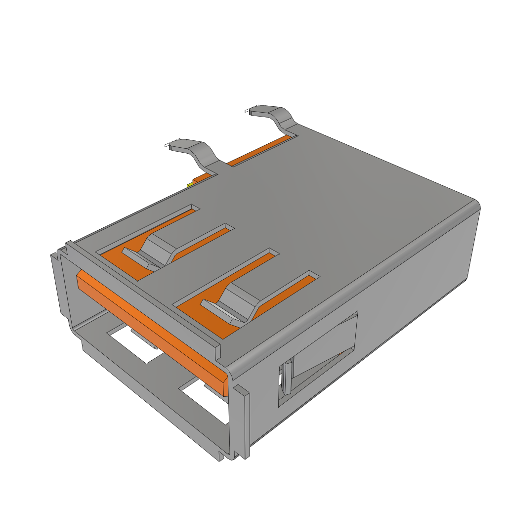 Samtec-USBR-A-S-F-O-VU Connector USB Conn USB 2.0 Type A RCP 4 POS 2.5mm/2mm Solder RA Thru-Hole 4 Terminal 1 Port Tray
