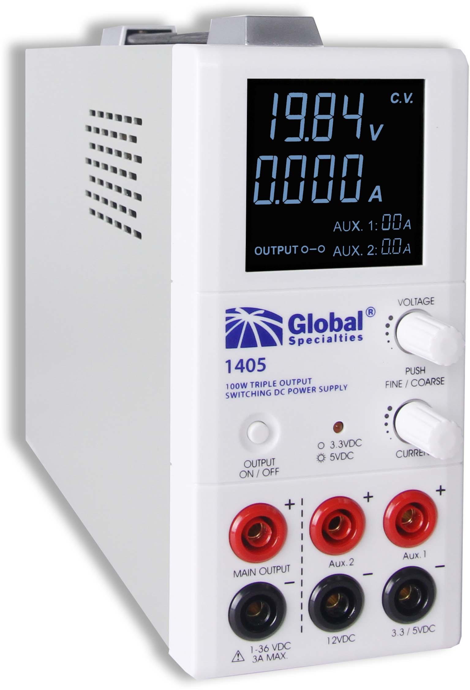 Global Specialties-1405 Bench Power Supplies 100W Triple Output Switching DC Power Supply
