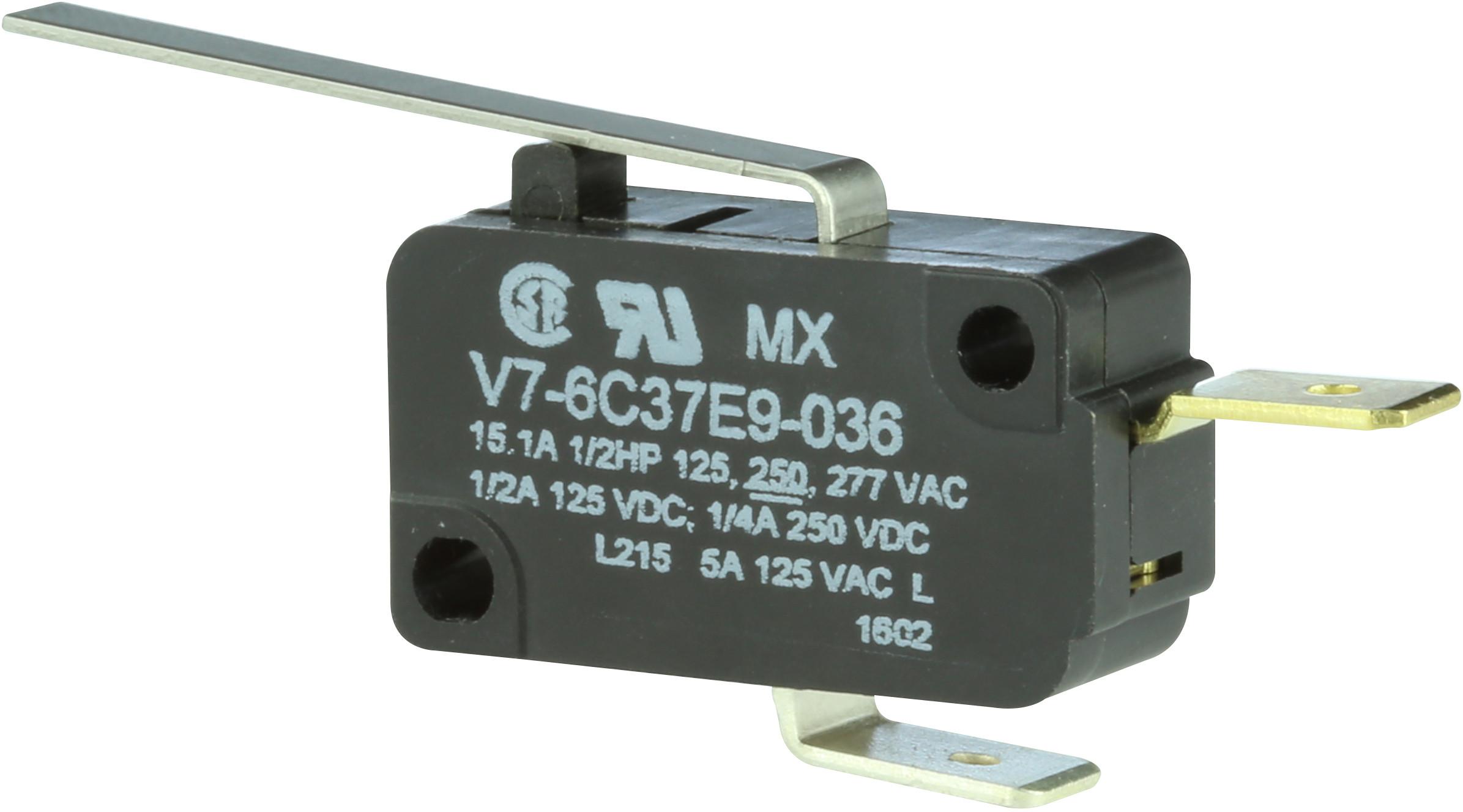 Honeywell-V7-6C37E9-036 Schnappschalter V7-6C37E9-036 Honeywell Switch Snap Action N.C. SPST Lever 15.1A 277VAC 250VDC 372.85VA 1.67N Screw Mount Quick - Arrow.com