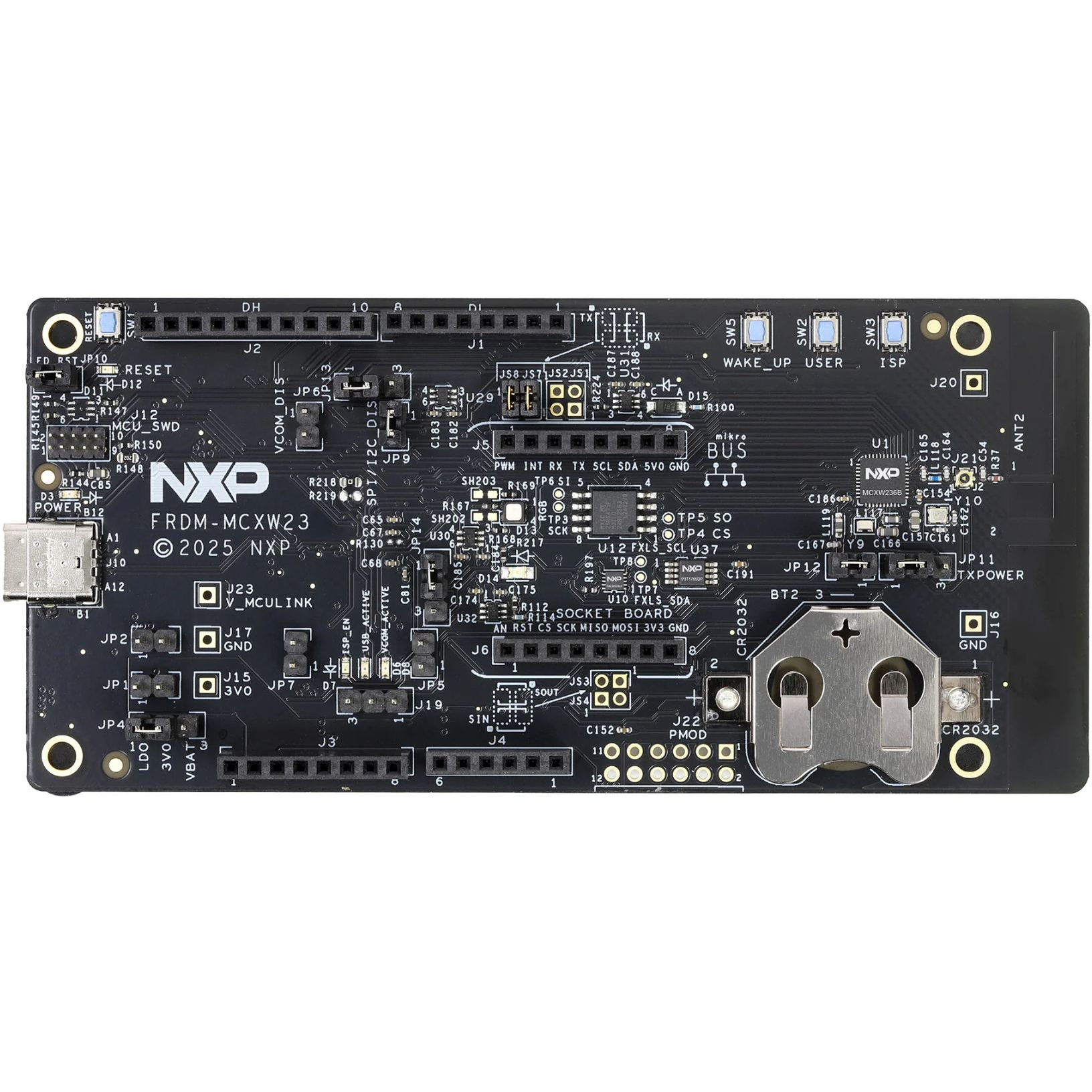 NXP Semiconductors-FRDM-MCXW23 Eingebettete Systementwicklungsboards und -kits MCX W23 Microcontroller Development Board 32MHz CPU 216KB RAM 256KB/1MB/8MB Flash/SPI Flash