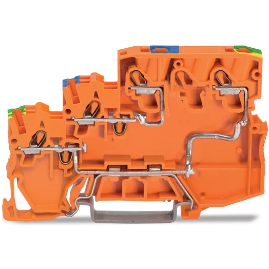 WAGO-2000-5357/102-000 Connector Terminal Blocks Actuator Terminal Block, for PNP high side switching actuators, with ground contact on control panel side, 2-pole, rail mount, 3-Conductor, 7 mm wide, orange