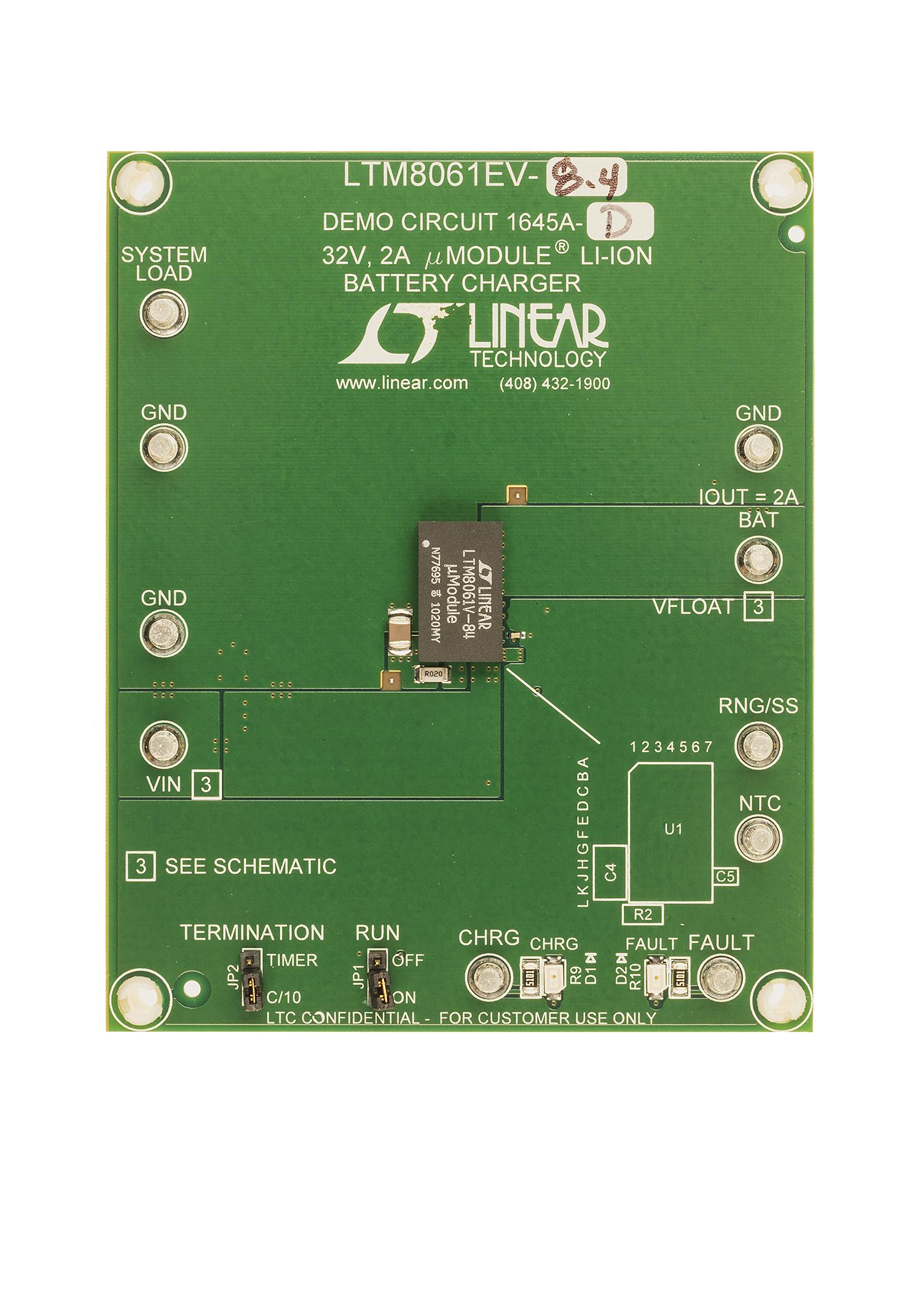Analog Devices-DC1645A-D Energiemanagement, Entwicklungsplatinen und -kits LTM8061-8.4 Demo Board, 12V ≤ VIN ≤ 32V, 2A uModule Buck Li-Ion Battery Charger, VOUT = 8.4V @ 2A