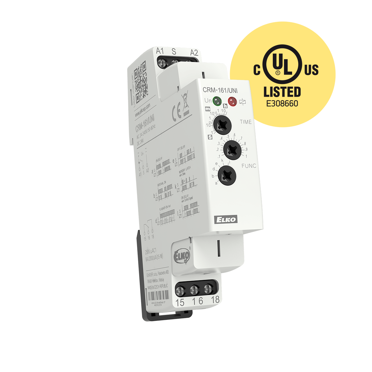 ELKO EP North America-CRM-161 Zeitrelais Time Delay Relay 24VDC 24 to 240VAC 8A SPDT(17.6x64x90)mm DIN Rail