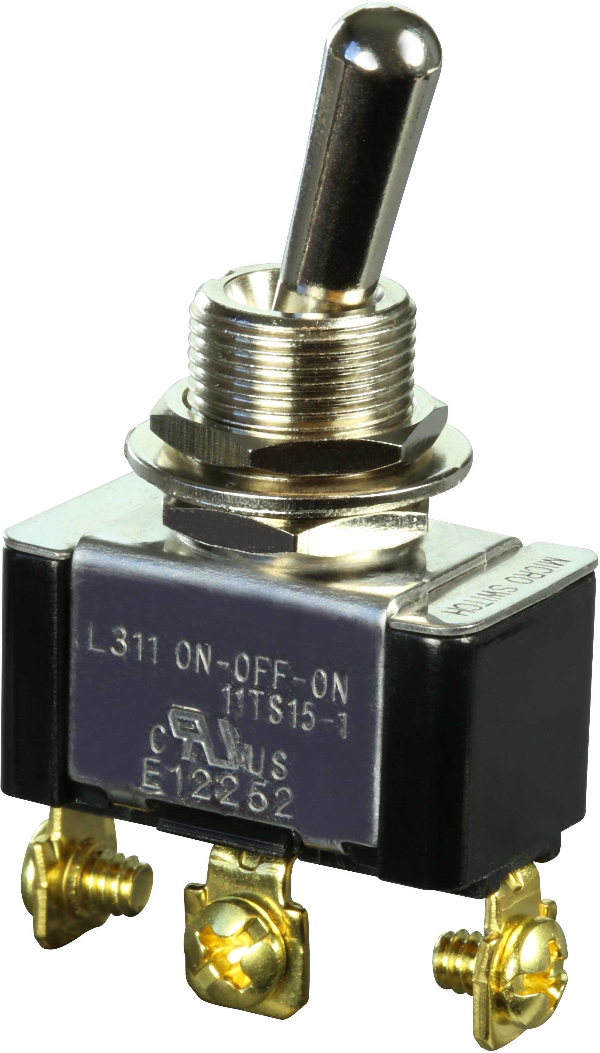 Honeywell-11TS15-1 Switch Toggle Switch Toggle ON OFF ON SPDT Round Lever Screw 20A 277VAC 559.27VA Panel Mount with Threads