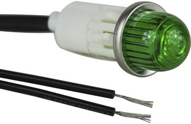 Visual Communications-1052A5 Panel Mount Indicators Panel Mount Indicator Round 0.5" Neon 125V Wire Green