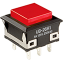 NKK Switches-UB15SKG03N-C Botón pulsador Switch Push Button ON (ON) SPDT Square Button 0.1A 28VAC 28VDC 0.4VA Momentary Thru-Hole PC Pins