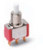 Littelfuse-8121SDA2GE Interruttore a pressione Switch Push Button ON Mom SPDT Round Plunger 1A 120VAC 28VDC 0.4VA Momentary Panel Mount/Through Hole PC Pins Bulk