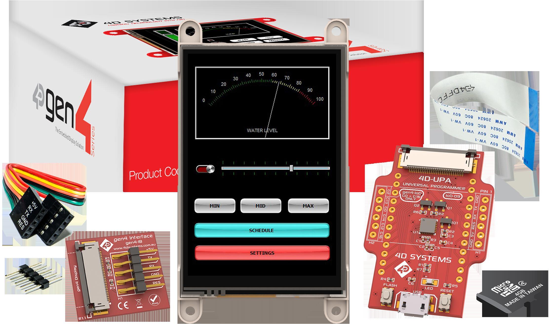 4D Systems-SK-GEN4-35D Entwicklungssätze und Werkzeuge Starter Kit for gen4-uLCD-35D with uSD-4GB Industrial, gen4-IB, 4D-UPA and 150mm FFC Cable