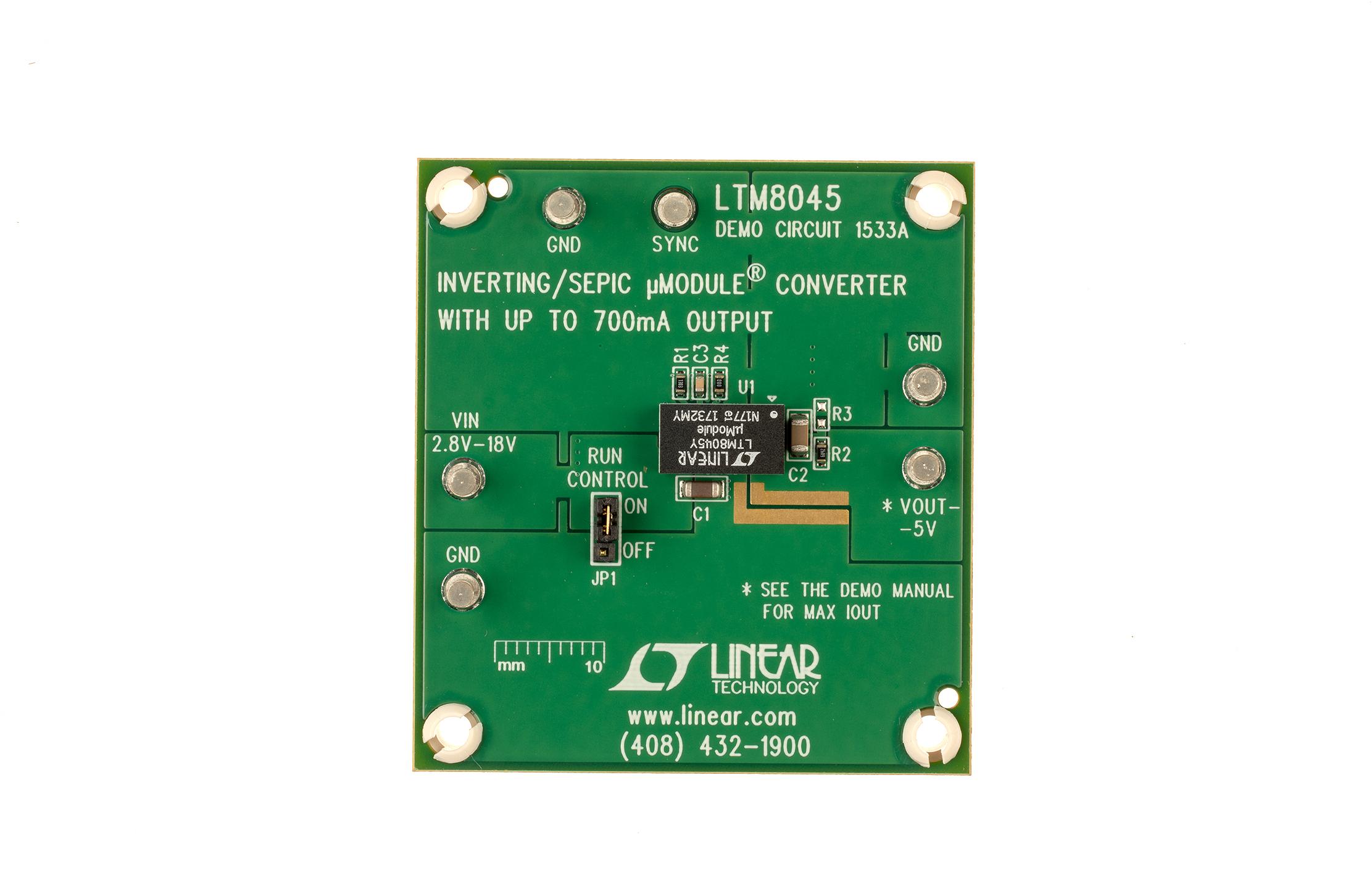 Analog Devices-DC1533A Cartes et kits de développement de gestion de la puissance LTM8045 Demo Board, Inverting/SEPIC uModule Converter, 2.8V ≤ VIN ≤ 18V, VOUT = 5V or –5V @ up to 700mA