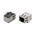 RJ45 connector with integrated magnetics 1G Base-T Single Port Tab-DOWN with right angle THT mount and LED