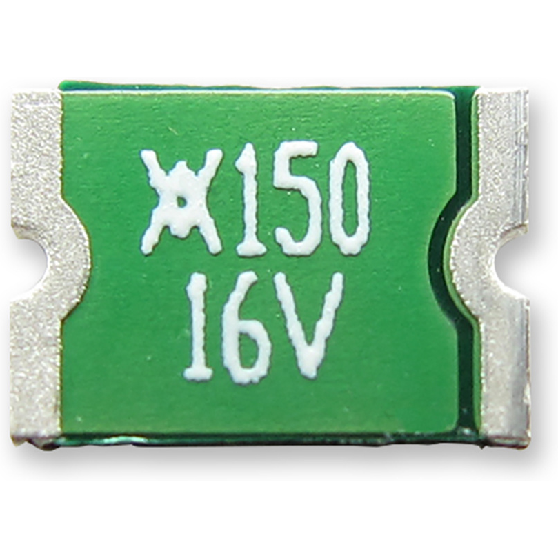 TE Connectivity-MINISMDC150F/16-2 Fusible reprogramable PTC PTC Resettable Fuse 1.5A(hold) 2.8A(trip) 16VDC 100A 0.8W 0.5s 0.04Ohm SMD Solder Pad 1812 T/R