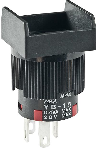 NKK Switches-YB15SKG01 Druckknopfschalter Switch Push Button ON (ON) SPDT Square Button 0.1A 28VAC 28VDC 0.4VA Momentary Panel Mount Quick Connect/Solder Lug
