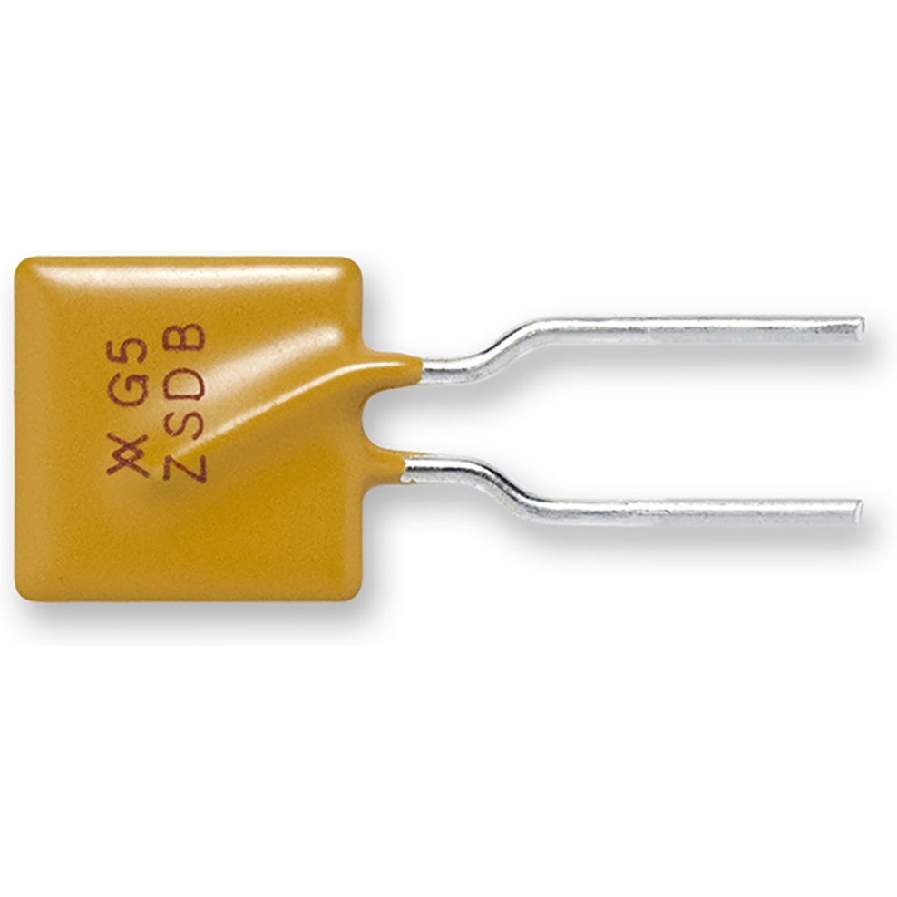 Littelfuse-RF3277-000 PTC 可自复保险丝 PTC Resettable Fuse 5A(hold) 9.4A(trip) 16VDC 100A 2.7W 2.5s 0.014Ohm Radial 10.4 X 3 X 15.6mm T/R Automotive AEC-Q200