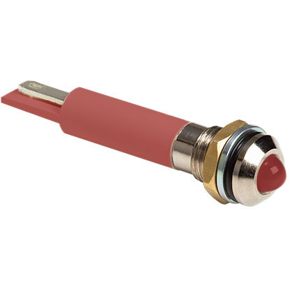 Bivar-MPC6-2RD24V Panel Mount Indicators IP54 Rated Sealed Panel Mount Indicators, M6 Nut and Spring Lock Washer, 24V, Red Housing, Red LED, 3mm Red Diffused Tinted Lens with 1.3mm Dome Protrusion