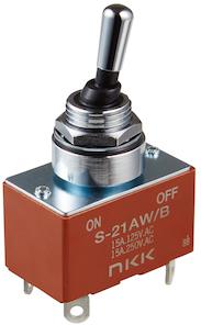 NKK Switches-S21AWB Switch Toggle Switch Toggle ON None OFF DPST Round Lever Solder Lug 15A 250VAC 30VDC Panel Mount with Threads