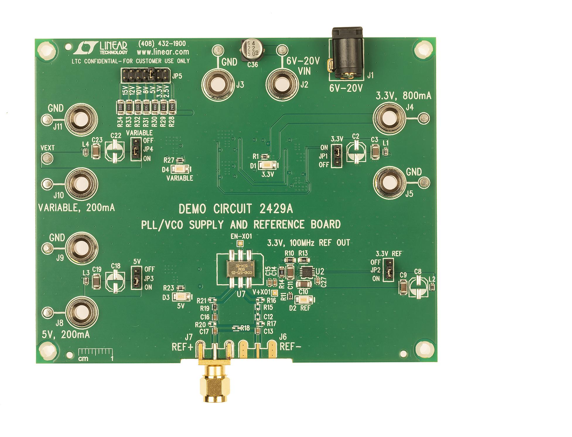 Analog Devices-DC2429A Energiemanagement, Entwicklungsplatinen und -kits LT3042 Low Noise PLL/VCO Power Supply Board with Onboard 100MHz Reference Frequency