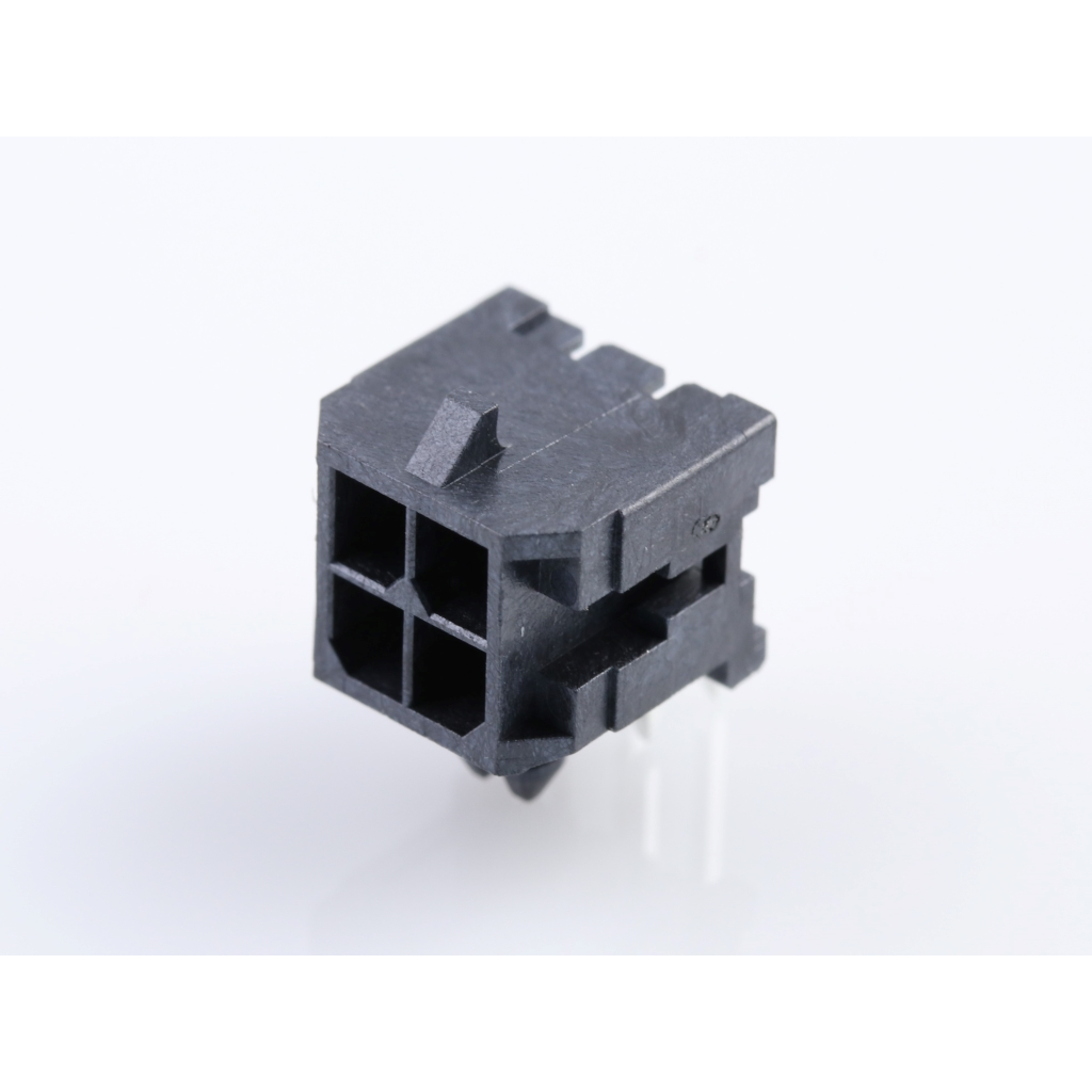 Molex-0430450402 连接器插头及 PCB 插座 Conn Wire to Board HDR 4Power POS 3mm Solder RA Side Entry Thru-Hole Micro-Fit 3.0 Tray